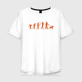 Мужская футболка хлопок Oversize с принтом Эволюция любителей собак в Петрозаводске, 100% хлопок | свободный крой, круглый ворот, “спинка” длиннее передней части | Тематика изображения на принте: венец эволюции | с собакой | собака | собаки | человека | эволюция