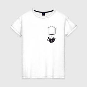 Женская футболка хлопок с принтом Кот в Петрозаводске, 100% хлопок | прямой крой, круглый вырез горловины, длина до линии бедер, слегка спущенное плечо | забавная | карман | кот