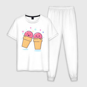 Мужская пижама хлопок с принтом Мороженки в Петрозаводске, 100% хлопок | брюки и футболка прямого кроя, без карманов, на брюках мягкая резинка на поясе и по низу штанин
 | мороженка мороженки пара вкусняшка любовь отн