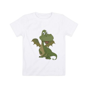 Детская футболка хлопок с принтом дракончик в Петрозаводске, 100% хлопок | круглый вырез горловины, полуприлегающий силуэт, длина до линии бедер | 