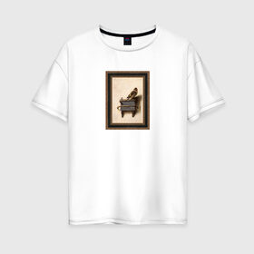 Женская футболка хлопок Oversize с принтом The Goldfinch в Петрозаводске, 100% хлопок | свободный крой, круглый ворот, спущенный рукав, длина до линии бедер
 | the goldfinch | акварель | арт | голландский | животные | искусство | карел | картина | минимализм | рисунок | стиль | фабрициус | художник | щегол