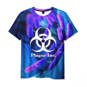 Мужская футболка 3D с принтом PLAGUE INC. в Петрозаводске, 100% полиэфир | прямой крой, круглый вырез горловины, длина до линии бедер | molecule | plague inc | абстракция | бактерии | вирус | клетки | медицина | микробы | молекулы | наука | нейрон | нейроны | планета | текстура | текстуры | формула