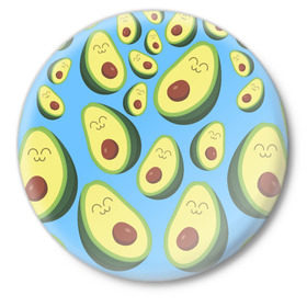Значок с принтом Авокадо паттерн в Петрозаводске,  металл | круглая форма, металлическая застежка в виде булавки | avocado | vegan | vegetarian | авокадо | веган | вегетарианство