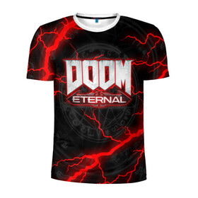 Мужская футболка 3D спортивная с принтом DOOM ETERNAL в Петрозаводске, 100% полиэстер с улучшенными характеристиками | приталенный силуэт, круглая горловина, широкие плечи, сужается к линии бедра | doom | doom eternal | doom slayer | slayer | дум