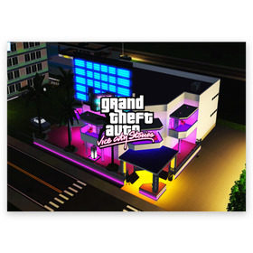 Поздравительная открытка с принтом GTA:VICE CITY в Петрозаводске, 100% бумага | плотность бумаги 280 г/м2, матовая, на обратной стороне линовка и место для марки
 | Тематика изображения на принте: gr | grand theft auto 2 | grand theft auto 3 | grand theft auto v | grand theft auto: san andreas | grand theft auto: vice city | gta 5 | gta online | gta v | город | игры