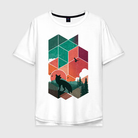 Мужская футболка хлопок Oversize с принтом Геометрический пейзаж в Петрозаводске, 100% хлопок | свободный крой, круглый ворот, “спинка” длиннее передней части | геометрический пейзаж | животные | лес | пейзаж | прикольные картинки | природа