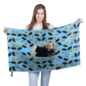 Флаг 3D с принтом Billie Eilish Grammy в Петрозаводске, 100% полиэстер | плотность ткани — 95 г/м2, размер — 67 х 109 см. Принт наносится с одной стороны | billie | eilish | grammy | айлиш | билли | грэмми