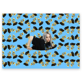 Поздравительная открытка с принтом Billie Eilish Grammy в Петрозаводске, 100% бумага | плотность бумаги 280 г/м2, матовая, на обратной стороне линовка и место для марки
 | Тематика изображения на принте: billie | eilish | grammy | айлиш | билли | грэмми