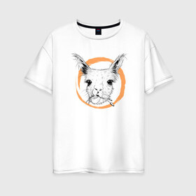 Женская футболка хлопок Oversize с принтом Животное в Петрозаводске, 100% хлопок | свободный крой, круглый ворот, спущенный рукав, длина до линии бедер
 | альпака | голова | животное | лама | лиса | урод | чб | эмоция