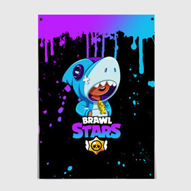 Постер с принтом Brawl Stars Leon Shark в Петрозаводске, 100% бумага
 | бумага, плотность 150 мг. Матовая, но за счет высокого коэффициента гладкости имеет небольшой блеск и дает на свету блики, но в отличии от глянцевой бумаги не покрыта лаком | brawl stars | crow | game | leon | бравл | бравл стар | бравл старс | ворон | ворона | детская | детям | игра | компьютерная игра | кров | леон | персонаж | развлечение