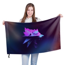 Флаг 3D с принтом The Witcher в Петрозаводске, 100% полиэстер | плотность ткани — 95 г/м2, размер — 67 х 109 см. Принт наносится с одной стороны | geralt | witcher | wolf | ведьмак | волк | геральт