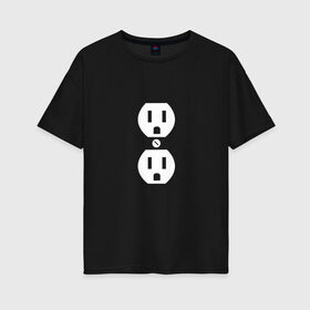 Женская футболка хлопок Oversize с принтом Розетка (парная) в Петрозаводске, 100% хлопок | свободный крой, круглый ворот, спущенный рукав, длина до линии бедер
 | любовь | отношения | пара | электричество