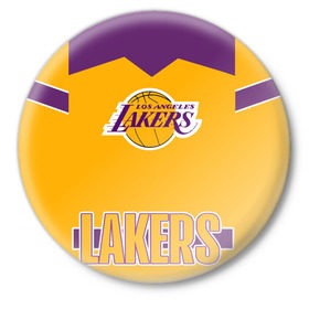 Значок с принтом Los Angeles Lakers  в Петрозаводске,  металл | круглая форма, металлическая застежка в виде булавки | angeles | bryant | kobe | lakers | los | баскетбольный | клуб