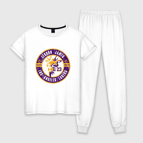 Женская пижама хлопок с принтом Lakers - LeBron James в Петрозаводске, 100% хлопок | брюки и футболка прямого кроя, без карманов, на брюках мягкая резинка на поясе и по низу штанин | basketball | black | bryant | game | james | kobe | kobebryant | lakers | lebron | los angeles | mamba | nba | rip | slam dunk | баскетбол | баскетболист | брайант | браянт | джеймс | игрок | коби | леброн | лейкерс | лос анджеле