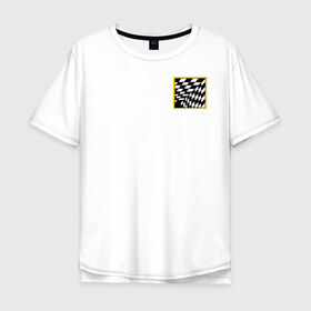 Мужская футболка хлопок Oversize с принтом иллюзия в Петрозаводске, 100% хлопок | свободный крой, круглый ворот, “спинка” длиннее передней части | желтый | иллюзия | клетки | мода | необычно | прикольно | пространство | стильно. | черно белый