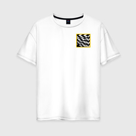 Женская футболка хлопок Oversize с принтом иллюзия в Петрозаводске, 100% хлопок | свободный крой, круглый ворот, спущенный рукав, длина до линии бедер
 | желтый | иллюзия | клетки | мода | необычно | прикольно | пространство | стильно. | черно белый