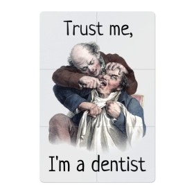 Магнитный плакат 2Х3 с принтом Trust me, Im a dentist в Петрозаводске, Полимерный материал с магнитным слоем | 6 деталей размером 9*9 см | Тематика изображения на принте: trust me | бутылка | верь мне | винтаж | дантист | день зубного врача | день стоматолога | зуб | зубная фея | зубной врач | зубному | зубному врачу | кепка | кружка | лечение зу | ортодонту | пародонтологу