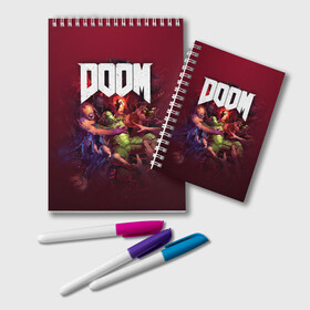 Блокнот с принтом Doom в Петрозаводске, 100% бумага | 48 листов, плотность листов — 60 г/м2, плотность картонной обложки — 250 г/м2. Листы скреплены удобной пружинной спиралью. Цвет линий — светло-серый
 | doom | doom 2016 | doom 2020 | doom eternal | doom slayer | doomguy | doomslayer | дум | дум 2020 | дум вечен | дум етернал | дум этернал | думгай