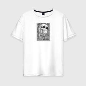 Женская футболка хлопок Oversize с принтом IN THE FIELD OF FLOWERS в Петрозаводске, 100% хлопок | свободный крой, круглый ворот, спущенный рукав, длина до линии бедер
 | кости | минимализм | цветы | цвиты | чб | череп | череп человека | черип | черно   белое