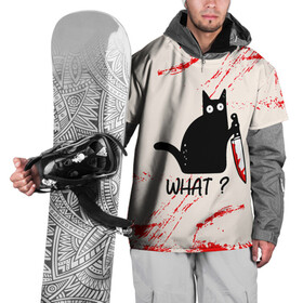 Накидка на куртку 3D с принтом What cat в Петрозаводске, 100% полиэстер |  | cat | kitten | knife | what | вопрос | киса | кот | котёнок | кошак | кошка | кровь | нож | удивление | что