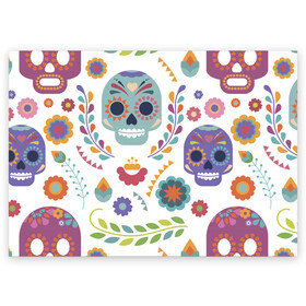 Поздравительная открытка с принтом Мексиканские мотивы в Петрозаводске, 100% бумага | плотность бумаги 280 г/м2, матовая, на обратной стороне линовка и место для марки
 | Тематика изображения на принте: день мёртвых. череп | мексика | мексиканский | мексиканское | цветок | цветы | черепа