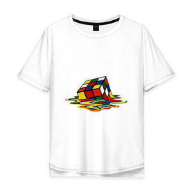 Мужская футболка хлопок Oversize с принтом Кубик Рубика в Петрозаводске, 100% хлопок | свободный крой, круглый ворот, “спинка” длиннее передней части | kubik rubika | головоломка | игра | куб | кубик рубика