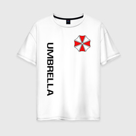 Женская футболка хлопок Oversize с принтом UMBRELLA CORP(+спина) в Петрозаводске, 100% хлопок | свободный крой, круглый ворот, спущенный рукав, длина до линии бедер
 | Тематика изображения на принте: ada wong | biohazard | leon | nemesis | project resistance | raccoon city | re2 | resident evil 2 | rpd | stars | umbrella | ада вонг | амбрелла | немесис | ужасы