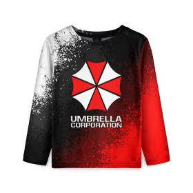 Детский лонгслив 3D с принтом UMBRELLA CORP в Петрозаводске, 100% полиэстер | длинные рукава, круглый вырез горловины, полуприлегающий силуэт
 | ada wong | biohazard | leon | nemesis | project resistance | raccoon city | re2 | resident evil 2 | rpd | stars | umbrella | ада вонг | амбрелла | немесис | ужасы