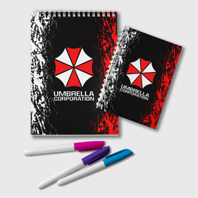 Блокнот с принтом UMBRELLA CORP в Петрозаводске, 100% бумага | 48 листов, плотность листов — 60 г/м2, плотность картонной обложки — 250 г/м2. Листы скреплены удобной пружинной спиралью. Цвет линий — светло-серый
 | ada wong | biohazard | leon | nemesis | project resistance | raccoon city | re2 | resident evil 2 | rpd | stars | umbrella | ада вонг | амбрелла | немесис | ужасы