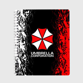 Тетрадь с принтом UMBRELLA CORP в Петрозаводске, 100% бумага | 48 листов, плотность листов — 60 г/м2, плотность картонной обложки — 250 г/м2. Листы скреплены сбоку удобной пружинной спиралью. Уголки страниц и обложки скругленные. Цвет линий — светло-серый
 | ada wong | biohazard | leon | nemesis | project resistance | raccoon city | re2 | resident evil 2 | rpd | stars | umbrella | ада вонг | амбрелла | немесис | ужасы