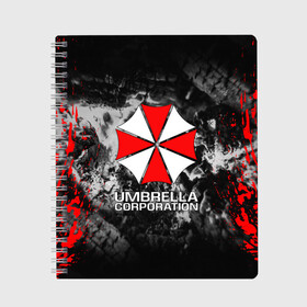 Тетрадь с принтом UMBRELLA CORP в Петрозаводске, 100% бумага | 48 листов, плотность листов — 60 г/м2, плотность картонной обложки — 250 г/м2. Листы скреплены сбоку удобной пружинной спиралью. Уголки страниц и обложки скругленные. Цвет линий — светло-серый
 | ada wong | biohazard | leon | nemesis | project resistance | raccoon city | re2 | resident evil 2 | rpd | stars | umbrella | ада вонг | амбрелла | немесис | ужасы