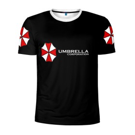 Мужская футболка 3D спортивная с принтом Umbrella Corporation в Петрозаводске, 100% полиэстер с улучшенными характеристиками | приталенный силуэт, круглая горловина, широкие плечи, сужается к линии бедра | Тематика изображения на принте: апокалипсис | зла | зомби | обитель | твирус