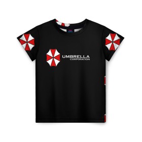 Детская футболка 3D с принтом Umbrella Corporation в Петрозаводске, 100% гипоаллергенный полиэфир | прямой крой, круглый вырез горловины, длина до линии бедер, чуть спущенное плечо, ткань немного тянется | апокалипсис | зла | зомби | обитель | твирус
