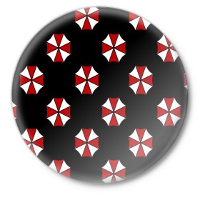 Значок с принтом Umbrella Corporation в Петрозаводске,  металл | круглая форма, металлическая застежка в виде булавки | апокалипсис | зла | зомби | обитель | твирус