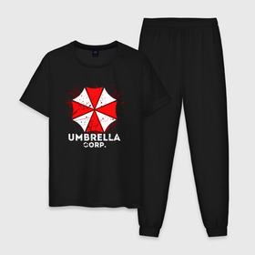 Мужская пижама хлопок с принтом UMBRELLA CORP в Петрозаводске, 100% хлопок | брюки и футболка прямого кроя, без карманов, на брюках мягкая резинка на поясе и по низу штанин
 | ada wong | biohazard | leon | nemesis | project resistance | raccoon city | re2 | resident evil 2 | rpd | stars | umbrella | ада вонг | амбрелла | немесис | ужасы