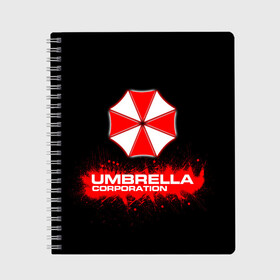 Тетрадь с принтом Umbrella Corporation в Петрозаводске, 100% бумага | 48 листов, плотность листов — 60 г/м2, плотность картонной обложки — 250 г/м2. Листы скреплены сбоку удобной пружинной спиралью. Уголки страниц и обложки скругленные. Цвет линий — светло-серый
 | corporation | umbrella | umbrella corporation | амбрела | амбрелла корпорейшн | военная корпорация | корпорация | фармацевтическая корпорация