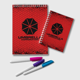 Блокнот с принтом Umbrella Corporation в Петрозаводске, 100% бумага | 48 листов, плотность листов — 60 г/м2, плотность картонной обложки — 250 г/м2. Листы скреплены удобной пружинной спиралью. Цвет линий — светло-серый
 | corporation | umbrella | umbrella corporation | амбрела | амбрелла корпорейшн | военная корпорация | корпорация | фармацевтическая корпорация