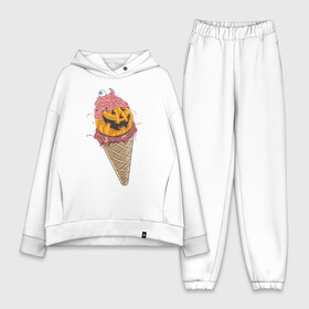 Женский костюм хлопок Oversize с принтом Pumpkin IceCream в Петрозаводске,  |  | Тематика изображения на принте: helloween | ice cream | icecream | pumpkin | глаз | глазурь | еда | крем | мороженое | рожок | тыква | улыбка