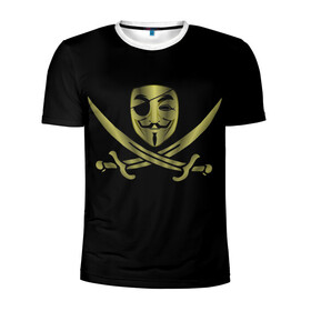 Мужская футболка 3D спортивная с принтом Анонимус Пират в Петрозаводске, 100% полиэстер с улучшенными характеристиками | приталенный силуэт, круглая горловина, широкие плечи, сужается к линии бедра | Тематика изображения на принте: anonymous | v   значит вендетта | анонимус | анонимусы | вендетта | гай фокс | гая фокса | женскую | купить | маска | маска v | мужскую | пират | пирата | с анонимусом | с маской | с пиратом | хакер | хактивизм