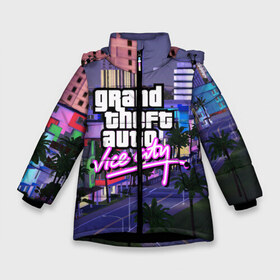 Зимняя куртка для девочек 3D с принтом Grand Theft Auto Vice City в Петрозаводске, ткань верха — 100% полиэстер; подклад — 100% полиэстер, утеплитель — 100% полиэстер. | длина ниже бедра, удлиненная спинка, воротник стойка и отстегивающийся капюшон. Есть боковые карманы с листочкой на кнопках, утяжки по низу изделия и внутренний карман на молнии. 

Предусмотрены светоотражающий принт на спинке, радужный светоотражающий элемент на пуллере молнии и на резинке для утяжки. | grand theft auto 2 | grand theft auto 3 | grand theft auto v | grand theft auto: san andreas | grand theft auto: vice city | gta 1 | gta 2 | gta 3 | gta 4 | gta 5 | gta online | gta v | город | игры