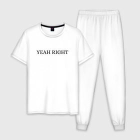 Мужская пижама хлопок с принтом YEAH RIGHT в Петрозаводске, 100% хлопок | брюки и футболка прямого кроя, без карманов, на брюках мягкая резинка на поясе и по низу штанин
 | joji | yeah right | джоджи | е райт | жожи | минимализм | реп | рэп