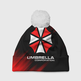 Шапка 3D c помпоном с принтом Umbrella Corporation в Петрозаводске, 100% полиэстер | универсальный размер, печать по всей поверхности изделия | corp | corporation | resident evil | umbrella | umbrella corporation | зомби апокалипсис | зонт | игра