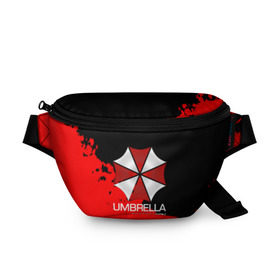 Поясная сумка 3D с принтом UMBRELLA CORP в Петрозаводске, 100% полиэстер | плотная ткань, ремень с регулируемой длиной, внутри несколько карманов для мелочей, основное отделение и карман с обратной стороны сумки застегиваются на молнию | biohazard | biohazard 7 | crocodile | fang | game | hand | monster | new umbrella | resident evil | resident evil 7 | umbrella | umbrella corp | umbrella corporation | zombie | обитель