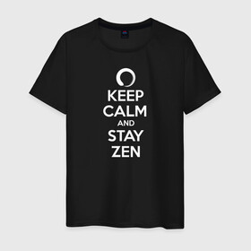 Мужская футболка хлопок с принтом Keep calm & stay Zen в Петрозаводске, 100% хлопок | прямой крой, круглый вырез горловины, длина до линии бедер, слегка спущенное плечо. | aum | zen | будда | буддизм | дзен | мантра | ом | религия