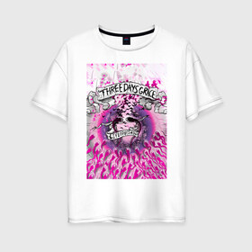 Женская футболка хлопок Oversize с принтом Three Days Grace art в Петрозаводске, 100% хлопок | свободный крой, круглый ворот, спущенный рукав, длина до линии бедер
 | art | days | grace | life | music | now | rock | starts | three | арт | гранж | музыка | рок
