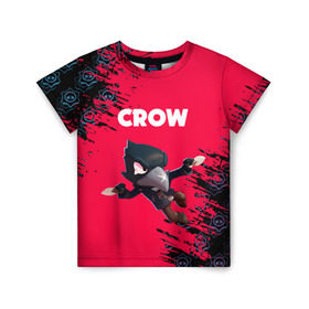 Детская футболка 3D с принтом BRAWL STARS CROW. в Петрозаводске, 100% гипоаллергенный полиэфир | прямой крой, круглый вырез горловины, длина до линии бедер, чуть спущенное плечо, ткань немного тянется | bea | bibi | brawl stars | colt | crow | el brown | leon | leon shark | max | nita | sally leon | shark | акула | беа | берли | биби | бравл старс | браун | ворон | кольт | леон | леон акула | макс | нита | шелли