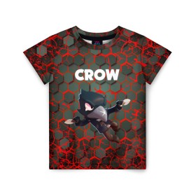 Детская футболка 3D с принтом BRAWL STARS CROW. в Петрозаводске, 100% гипоаллергенный полиэфир | прямой крой, круглый вырез горловины, длина до линии бедер, чуть спущенное плечо, ткань немного тянется | bea | bibi | brawl stars | colt | crow | el brown | leon | leon shark | max | nita | sally leon | shark | акула | беа | берли | биби | бравл старс | браун | ворон | кольт | леон | леон акула | макс | нита | шелли