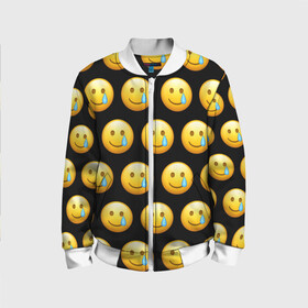 Детский бомбер 3D с принтом New Emoji в Петрозаводске, 100% полиэстер | застегивается на молнию, по бокам два кармана без застежек, мягкие манжеты, по низу бомбера и на воротнике — эластичная резинка | crying | emoji | smile | smiling face with tear | tear | плачущий | слеза | смайлик | улыбка | эмодзи