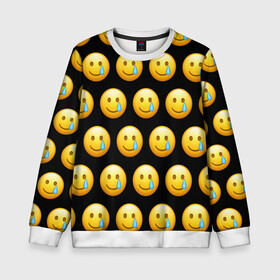 Детский свитшот 3D с принтом New Emoji в Петрозаводске, 100% полиэстер | свободная посадка, прямой крой, мягкая тканевая резинка на рукавах и понизу свитшота | crying | emoji | smile | smiling face with tear | tear | плачущий | слеза | смайлик | улыбка | эмодзи