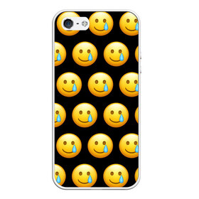 Чехол для iPhone 5/5S матовый с принтом New Emoji в Петрозаводске, Силикон | Область печати: задняя сторона чехла, без боковых панелей | crying | emoji | smile | smiling face with tear | tear | плачущий | слеза | смайлик | улыбка | эмодзи